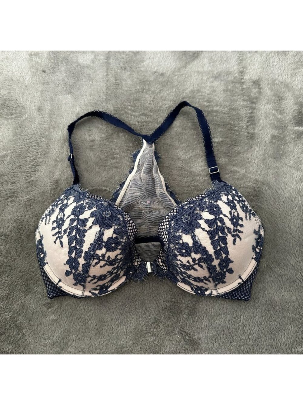 Victoria's Secret Dream Angels Push Up Underwire Bra Blue Cream Lace 34D